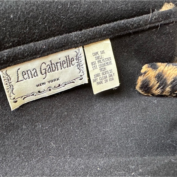 Vintage “Fur-Trim” Black Wrap Cardigan Cape Coat Leopard Lena Gabrielle ~Unsized - Picture 3 of 9